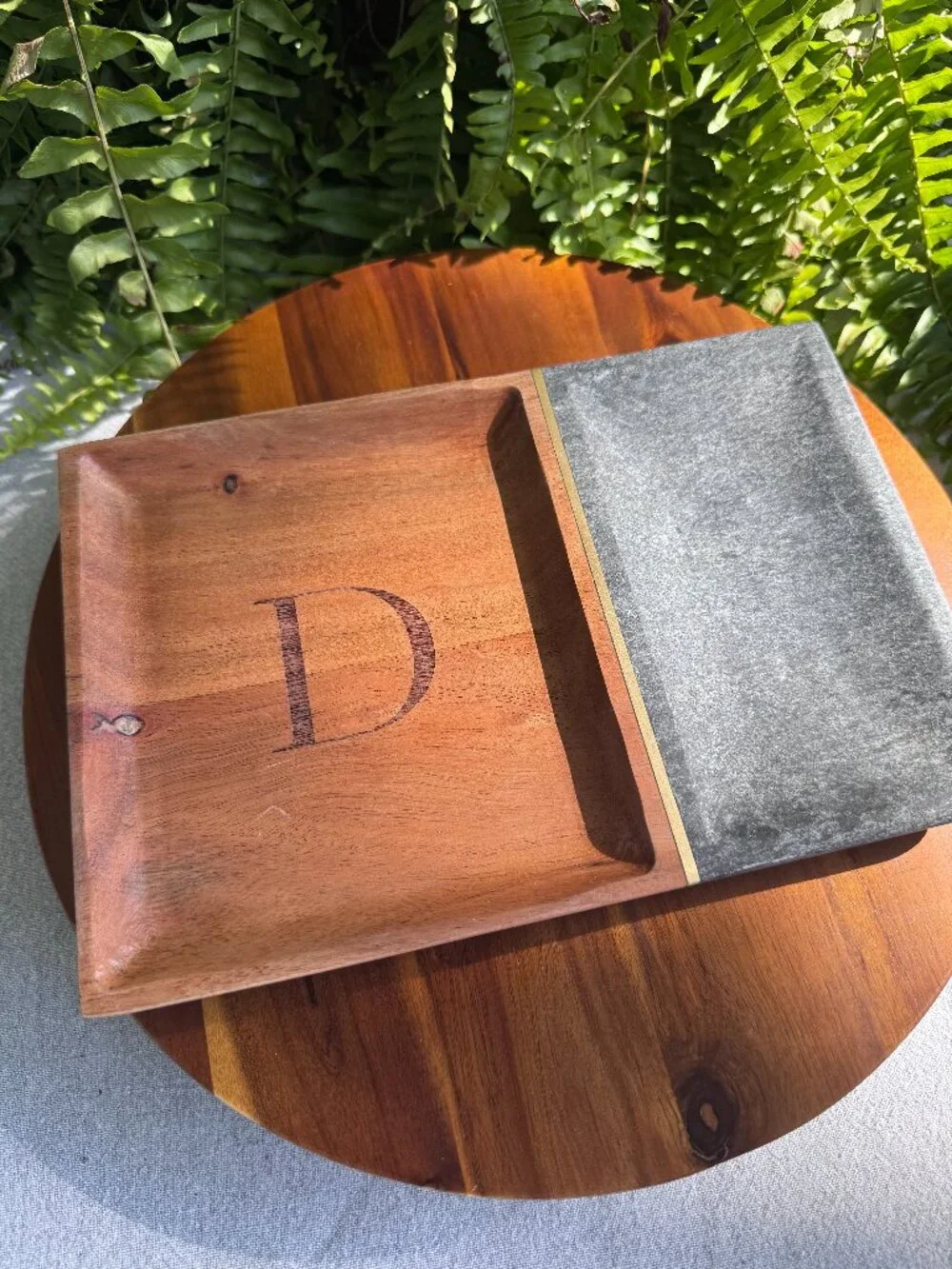 Monogram Letter D Valet Tray Wood and Stone Catchall Mark and Graham